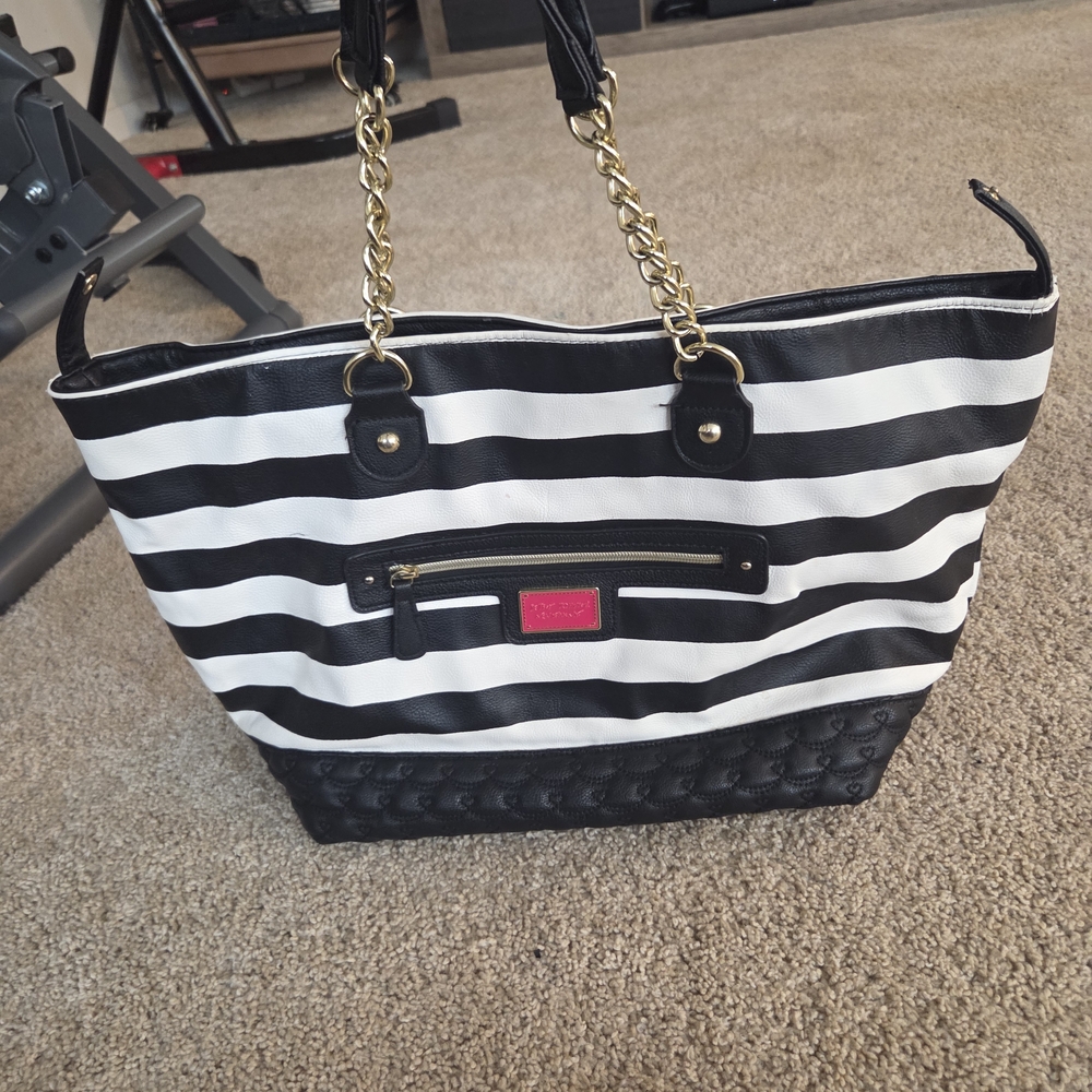 Betsey Johnson Striped Tote with Gold Chain